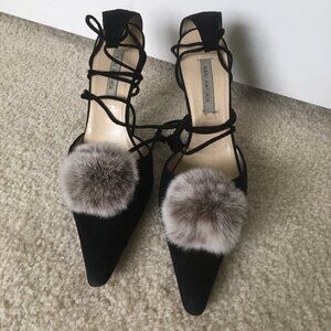 Kaki Daniels Suede Heels Pointed Toe Pom Pom EU 38 / 7.5